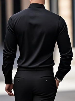 Herren Langarmhemd – Klassisches Schwarz für Business Casual & Büroalltag – Nicht dehnbarer Stoff für formelle Anlässe, Meetings und Ausflüge – Pflegeleichtes Profi-Outfit, zeitloses Design, glatte Textur, stilvolles Oberteil für Unternehmenskleidung