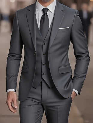Edles Herrenanzug-Set 3-teilig – Slim Fit Smoking für Hochzeiten & formelle Anlässe, Schwarz mit weißer Krawatte und Hose, ideal für Bürobesprechungen und elegante Veranstaltungen | Schmuckloser Anzug | Langlebige Hochzeitstracht