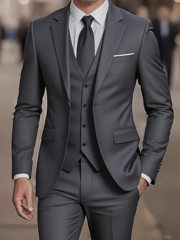 Edles Herrenanzug-Set 3-teilig – Slim Fit Smoking für Hochzeiten & formelle Anlässe, Schwarz mit weißer Krawatte und Hose, ideal für Bürobesprechungen und elegante Veranstaltungen | Schmuckloser Anzug | Langlebige Hochzeitstracht