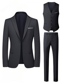 Edles Herrenanzug-Set 3-teilig – Slim Fit Smoking für Hochzeiten & formelle Anlässe, Schwarz mit weißer Krawatte und Hose, ideal für Bürobesprechungen und elegante Veranstaltungen | Schmuckloser Anzug | Langlebige Hochzeitstracht