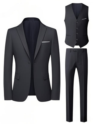 Edles Herrenanzug-Set 3-teilig – Slim Fit Smoking für Hochzeiten & formelle Anlässe, Schwarz mit weißer Krawatte und Hose, ideal für Bürobesprechungen und elegante Veranstaltungen | Schmuckloser Anzug | Langlebige Hochzeitstracht