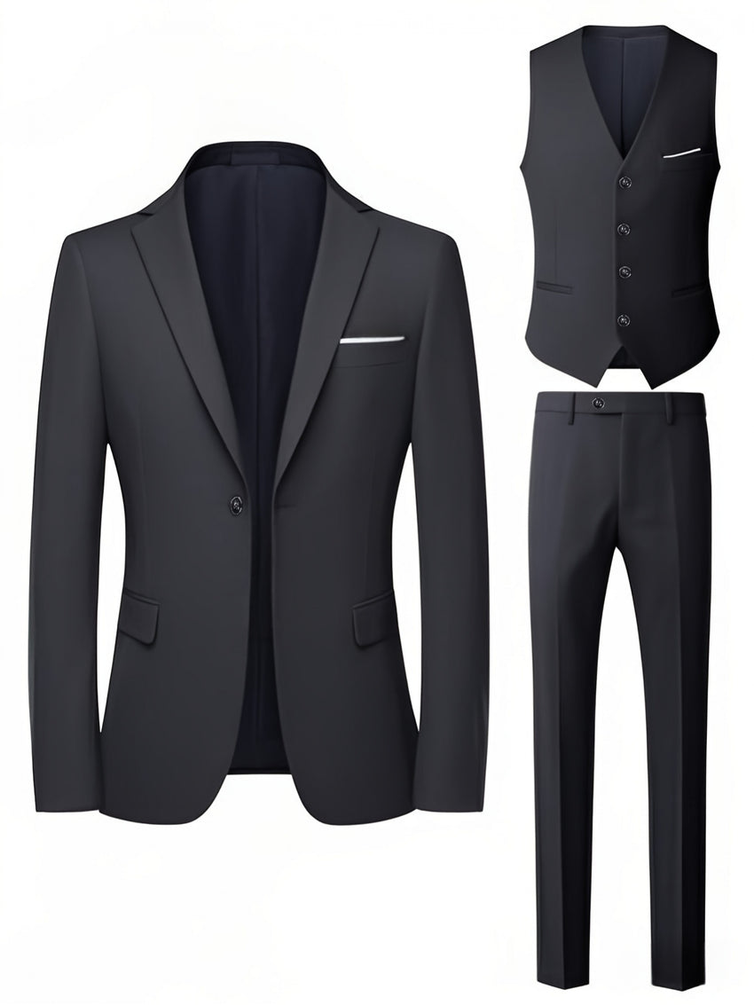 Edles Herrenanzug-Set 3-teilig – Slim Fit Smoking für Hochzeiten & formelle Anlässe, Schwarz mit weißer Krawatte und Hose, ideal für Bürobesprechungen und elegante Veranstaltungen | Schmuckloser Anzug | Langlebige Hochzeitstracht